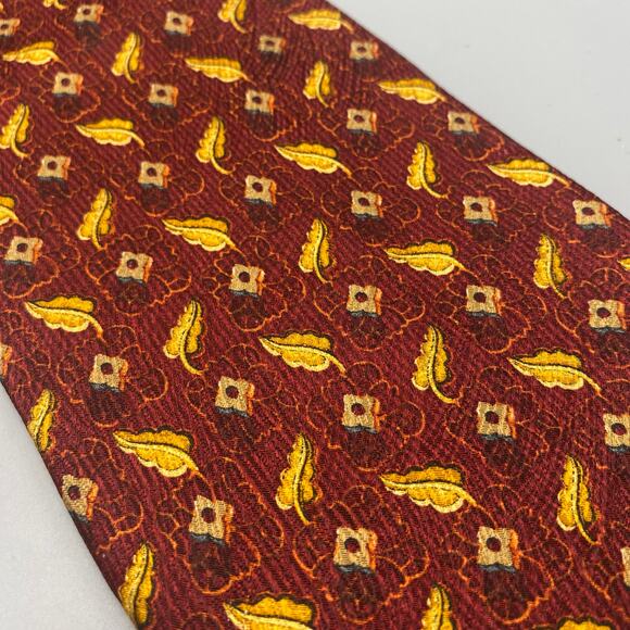 Ermenegildo Zegna Red‎ Gold Leaves Tie 100% Silk Necktie Made in Italy - Picture 2 of 9